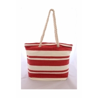 Geanta pentru plaja, cu dungi, rosu/alb, 42 x 36 cm, BB818